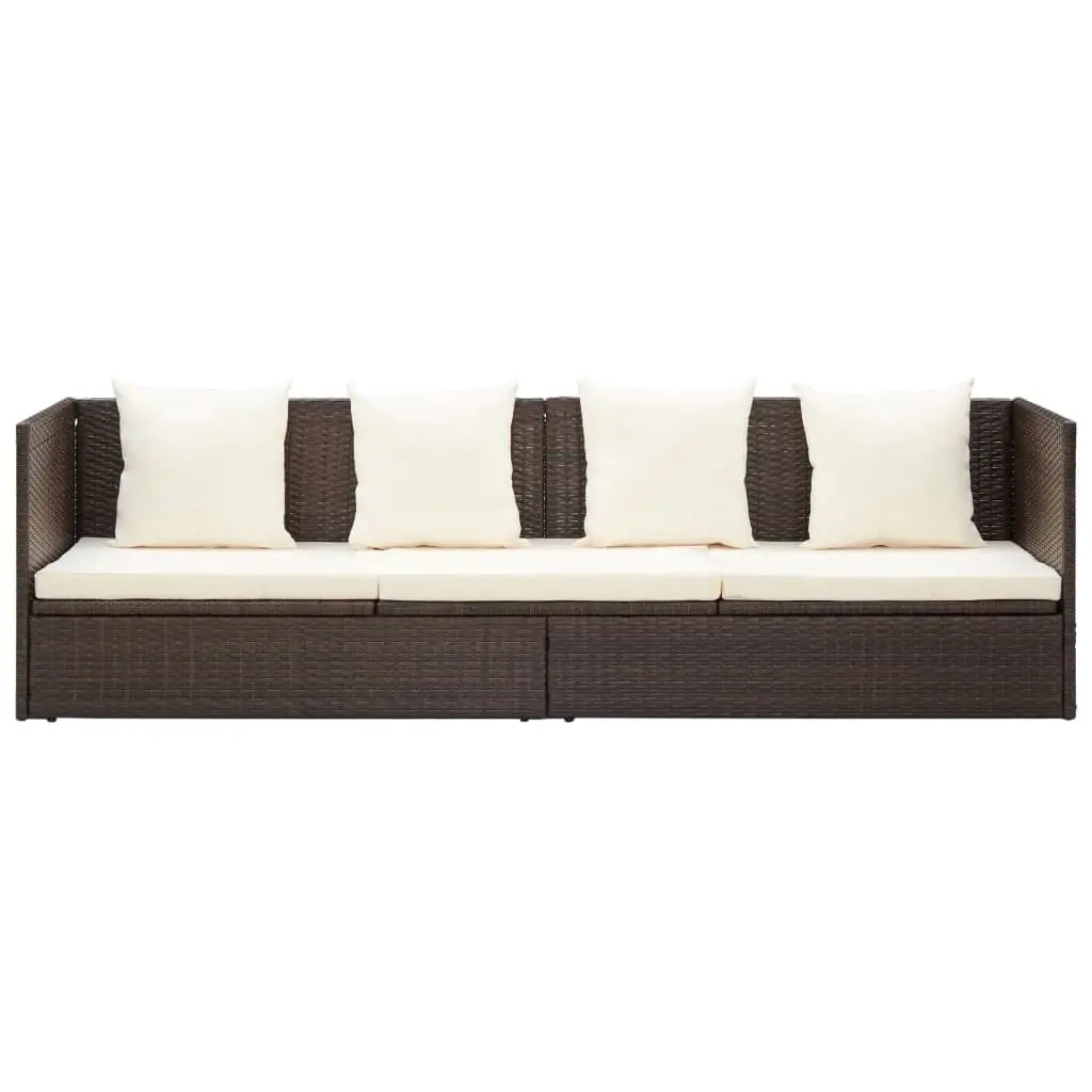 Garden Bed with Cushion & Pillows Poly Rattan Brown 49392