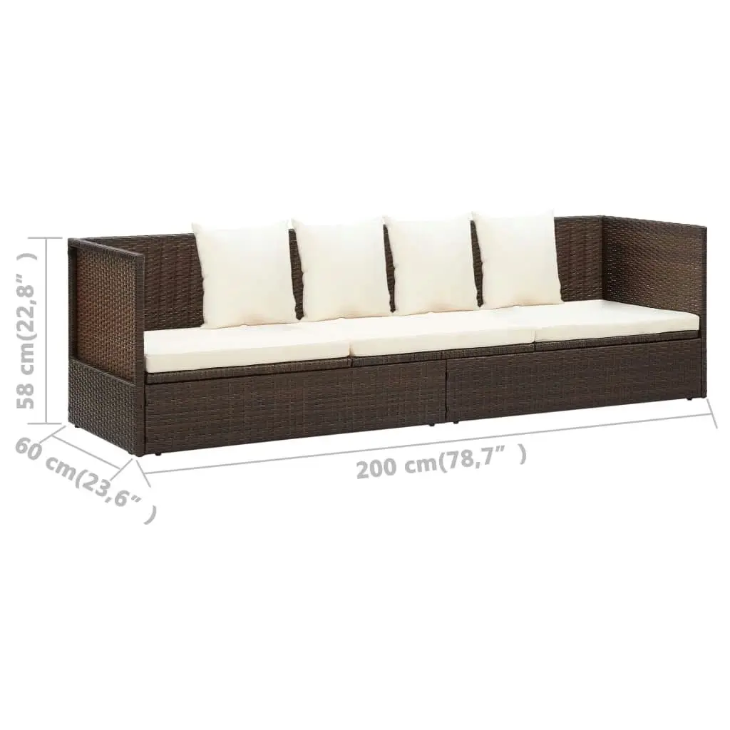 Garden Bed with Cushion & Pillows Poly Rattan Brown 49392