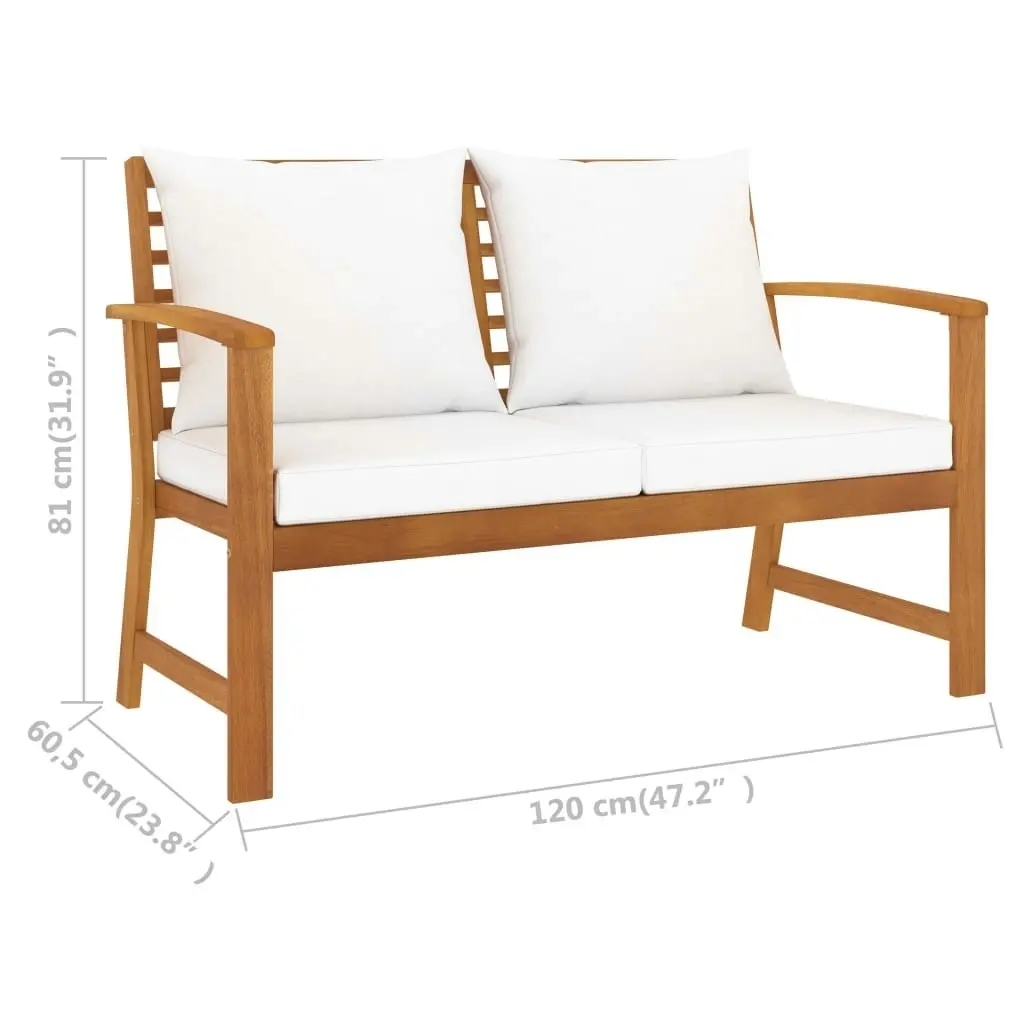 Garden Bench 120 cm with Cream Cushion Solid Acacia Wood 311829