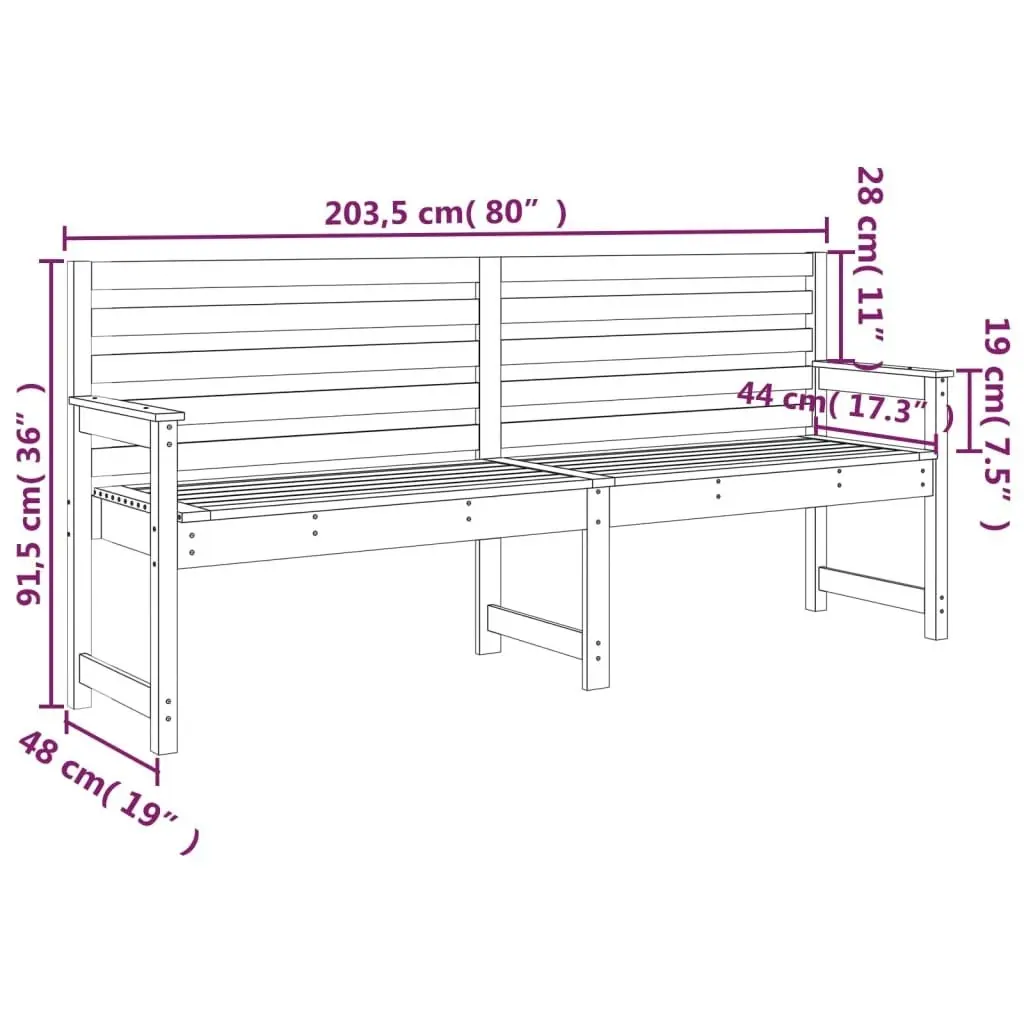 Garden Bench 203.5x48x91.5 cm Solid Wood Pine 824074