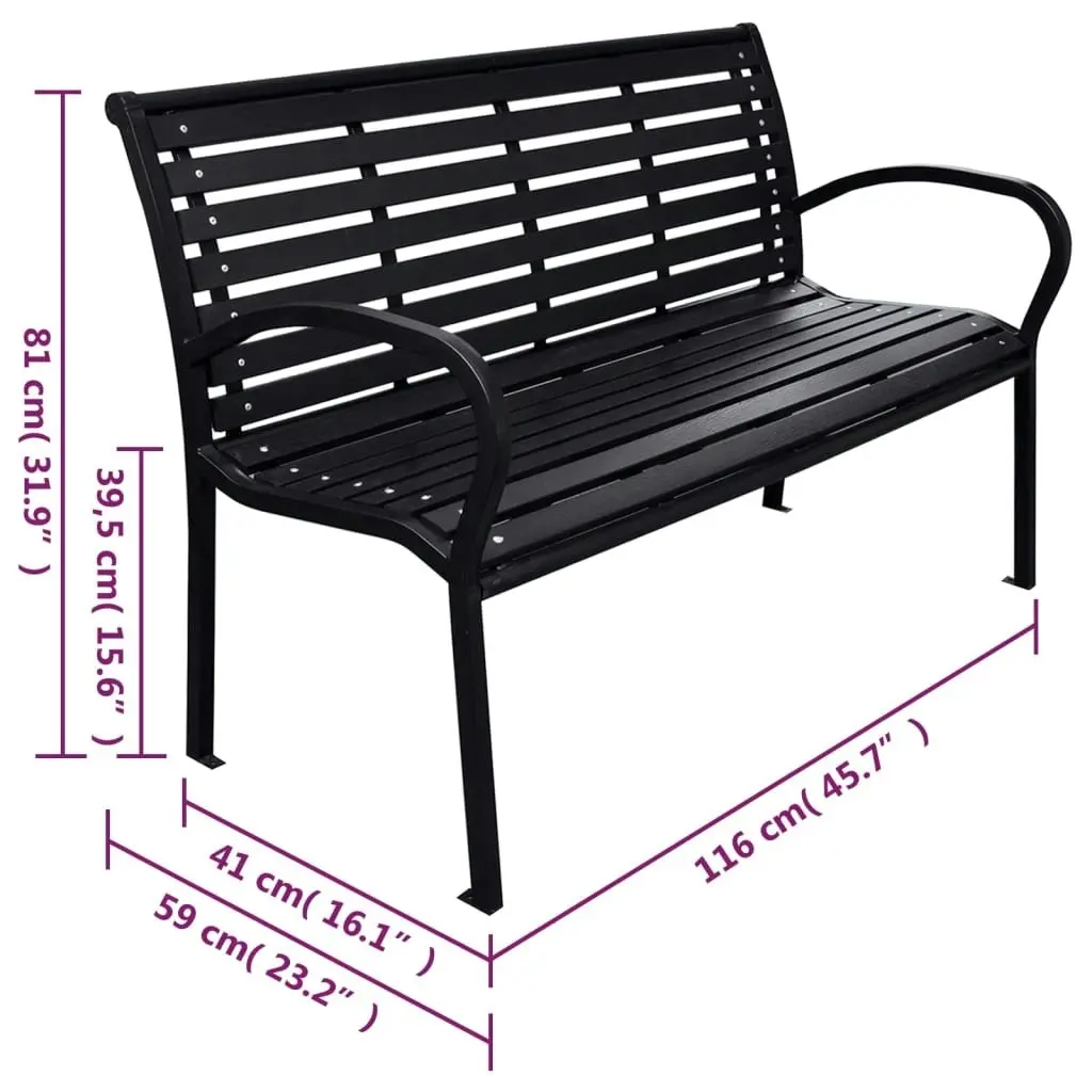 Garden Bench Black 116 cm Steel and WPC 319578