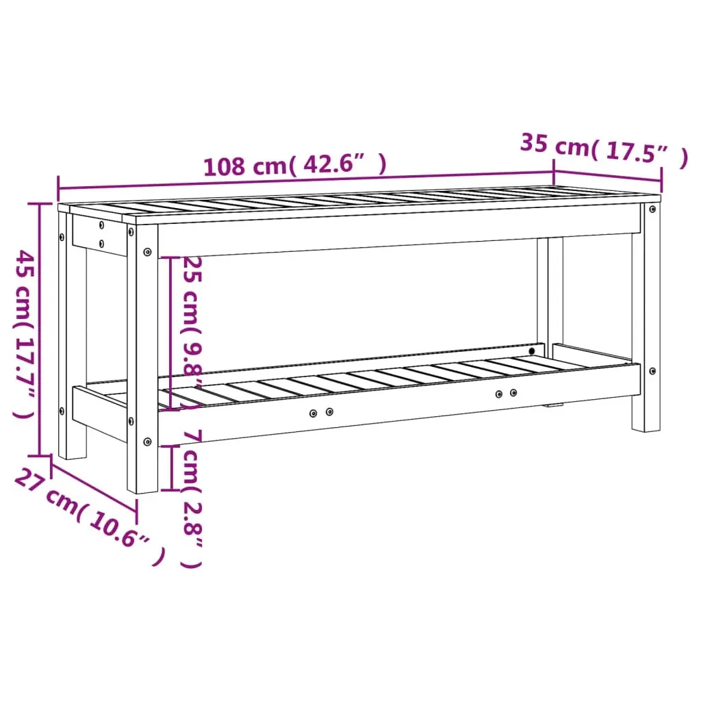 Garden Bench Black 108x35x45 cm Solid Wood Pine 832384