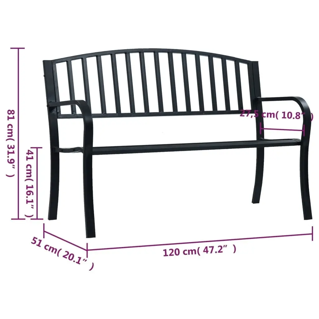 Garden Bench Black 120 cm Steel 319580