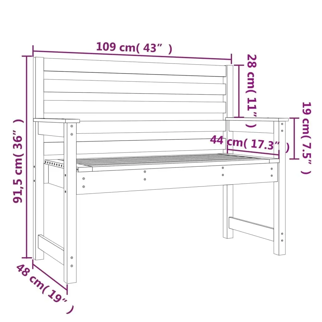 Garden Bench Black 109x48x91.5 cm Solid Wood Pine 824064