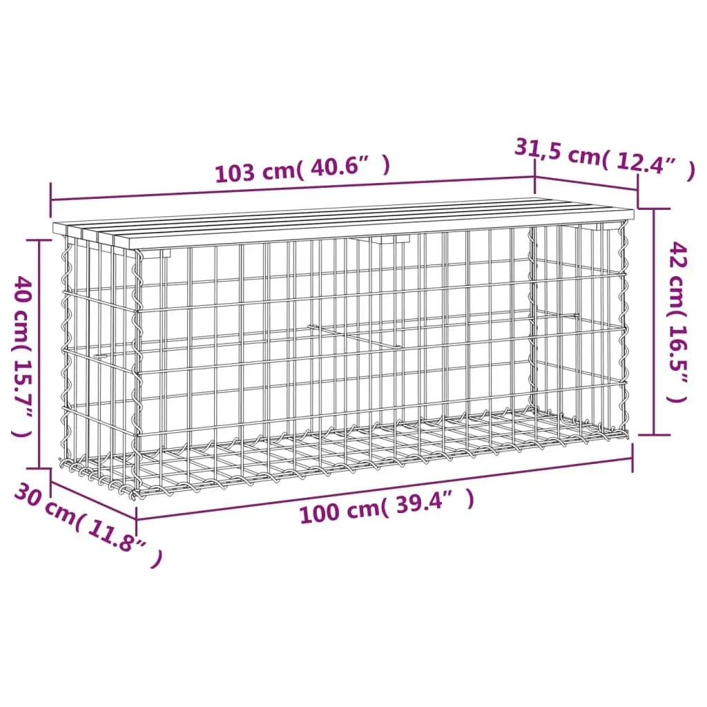 Garden Bench Gabion Design 103x31.5x42 cm Solid Wood Pine 834350