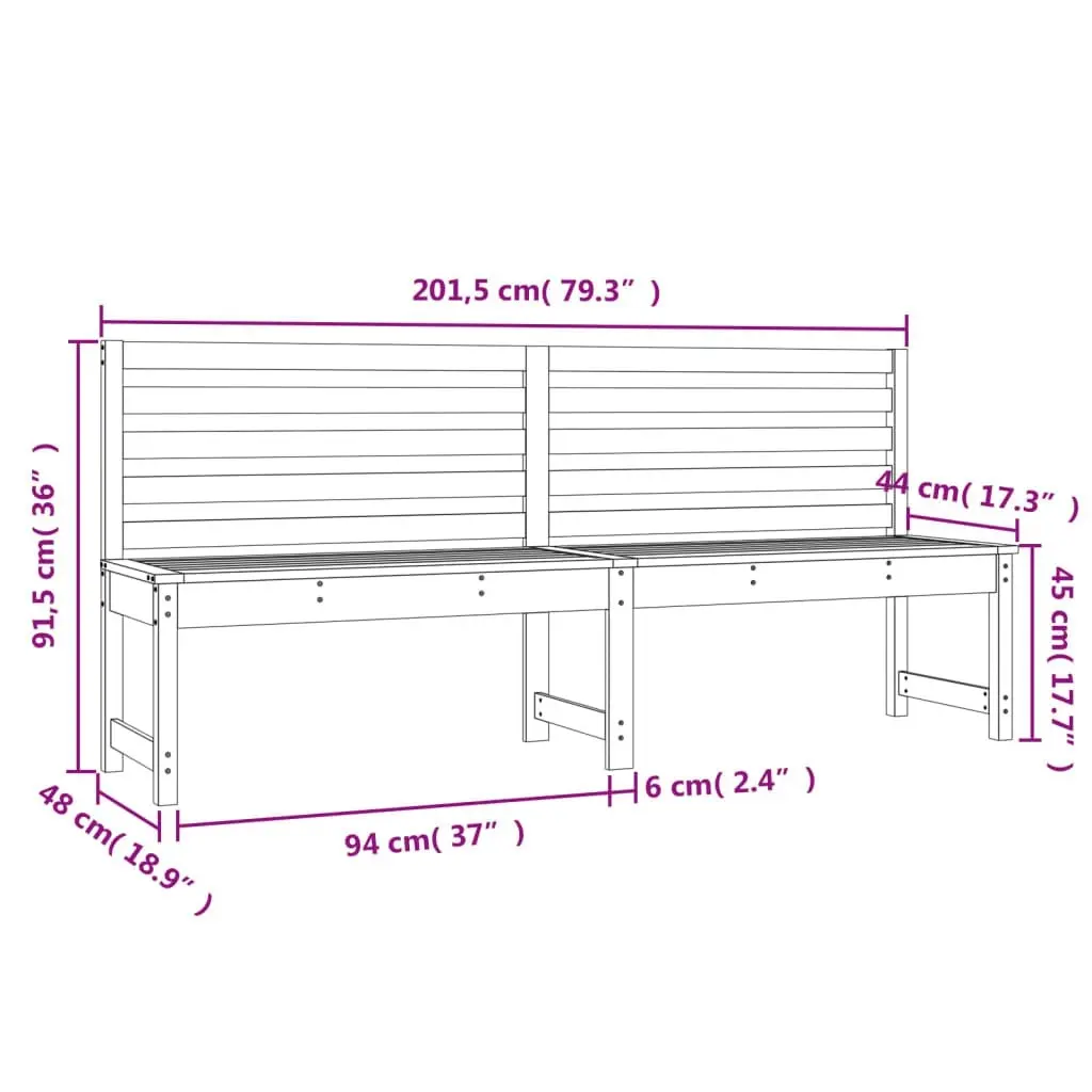 Garden Bench White 201.5 cm Solid Wood Pine 824047