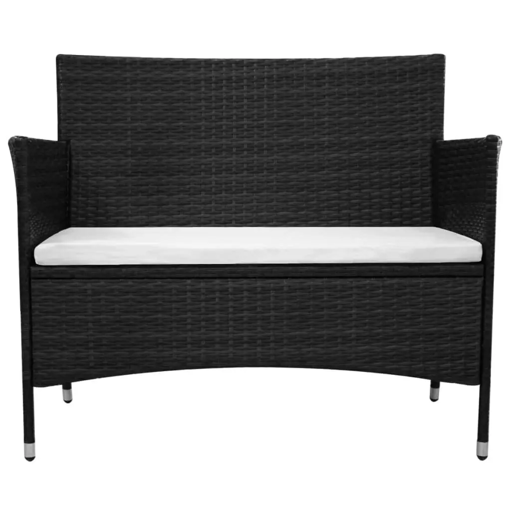 Garden Bench with Cushion Poly Rattan Black 49118