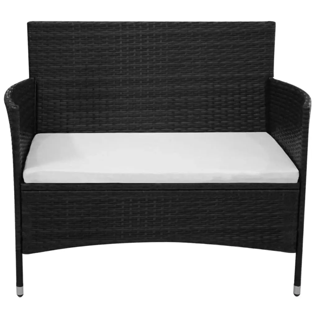 Garden Bench with Cushion Poly Rattan Black 49118