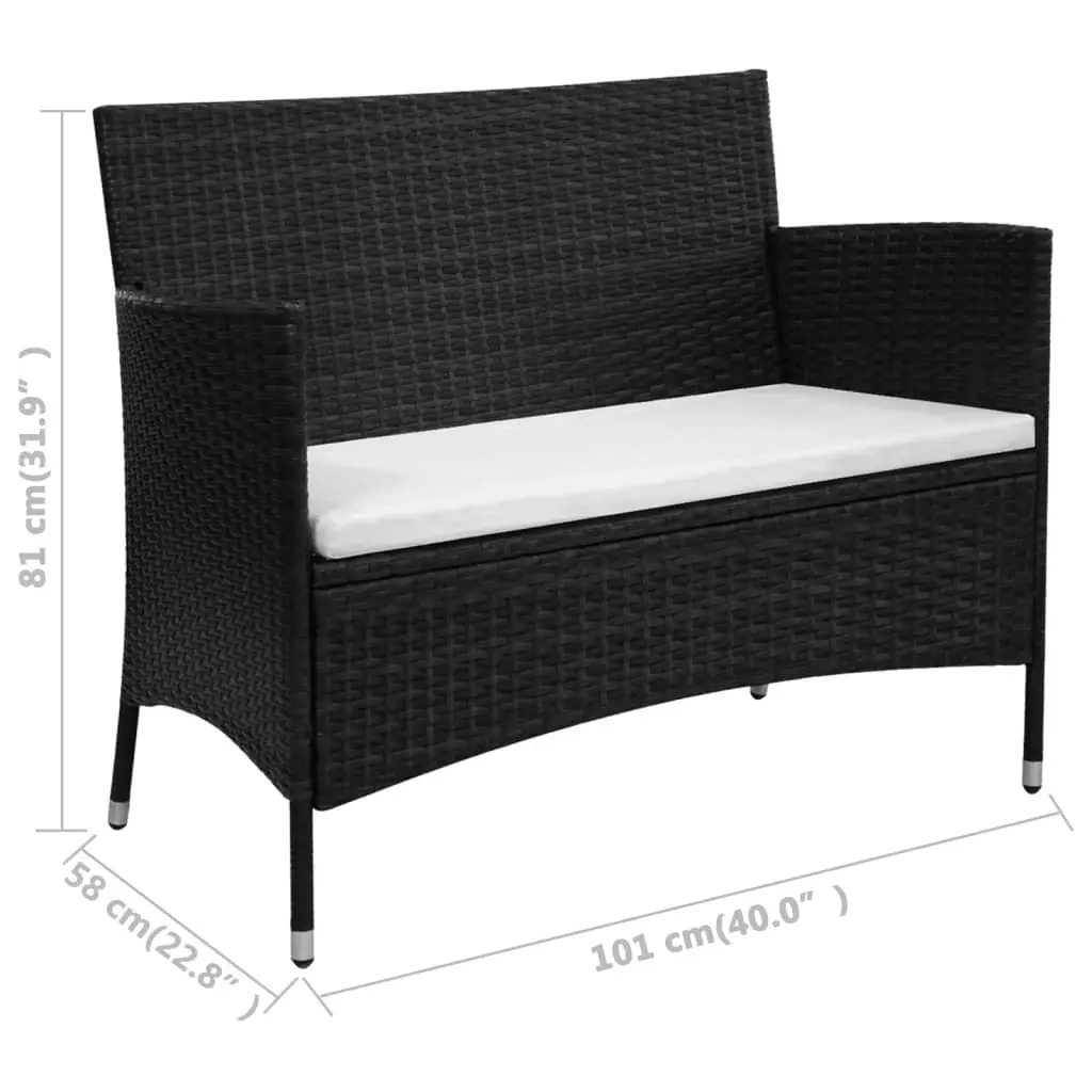 Garden Bench with Cushion Poly Rattan Black 49118