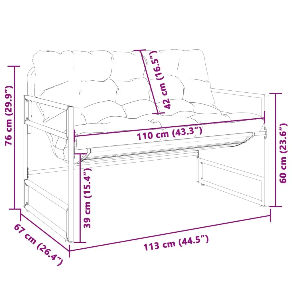 Garden Bench with Cushion Anthracite 113 m Steel 4009299