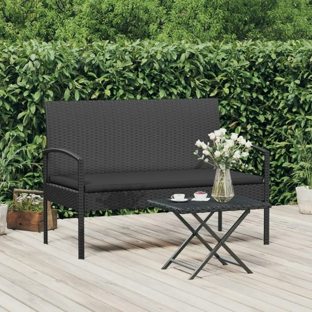 Garden Bench with Cushion Black 105 cm Poly Rattan 362168