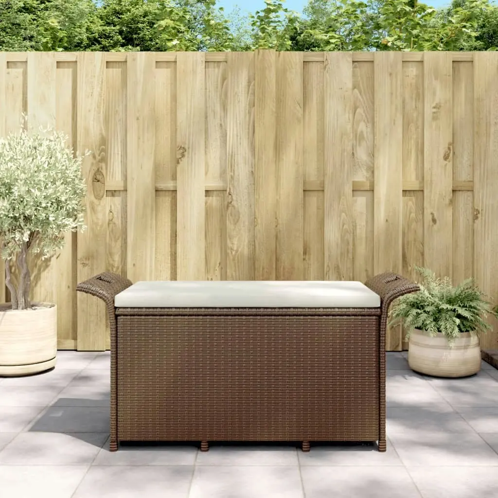 Garden Bench with Cushion Brown 116x46x57 cm Poly Rattan 363416