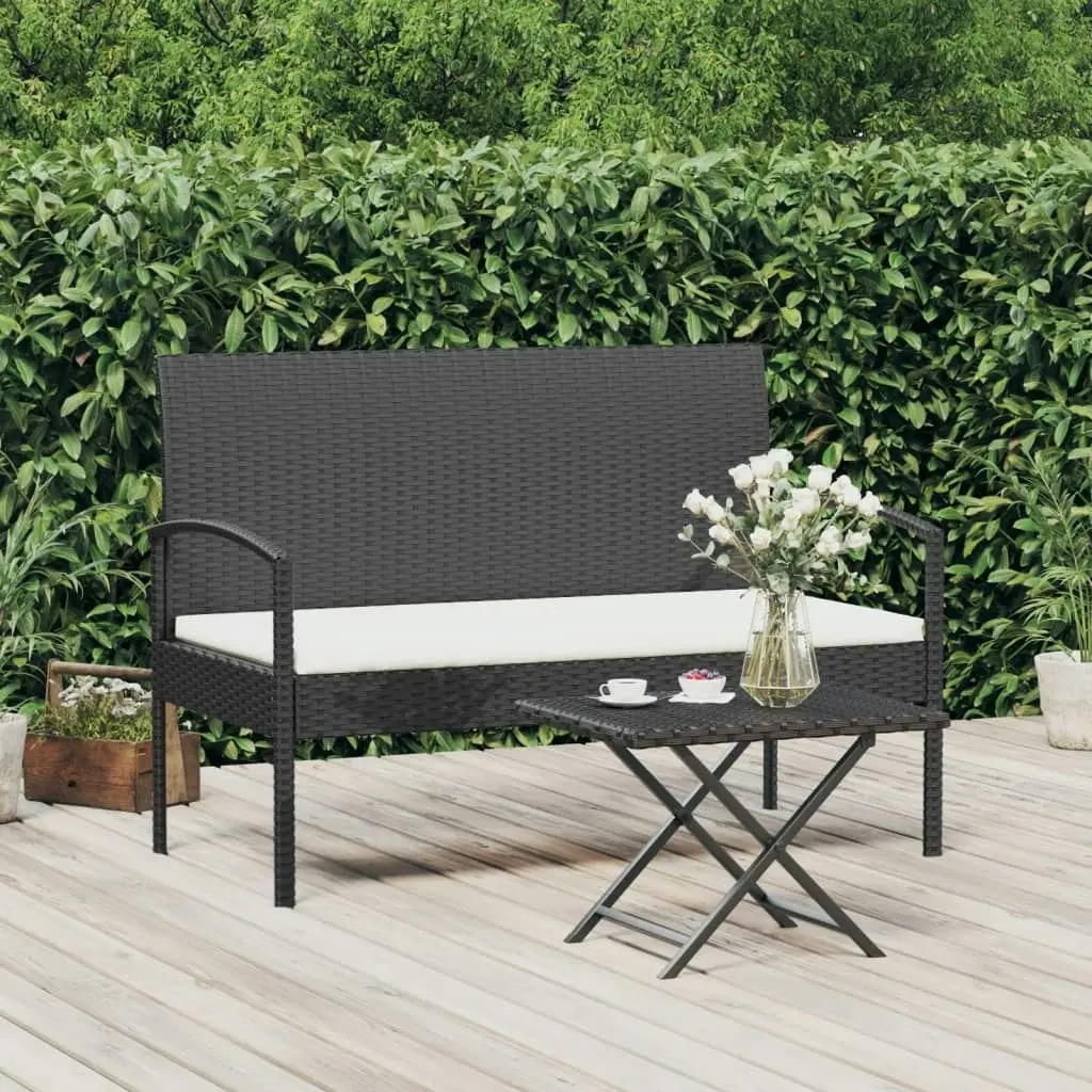 Garden Bench with Cushion Black 105 cm Poly Rattan 362166