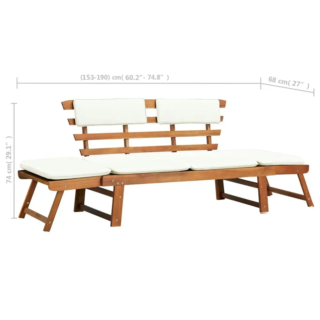 Garden Bench with Cushions 2-in-1 190 cm Solid Acacia Wood 42647