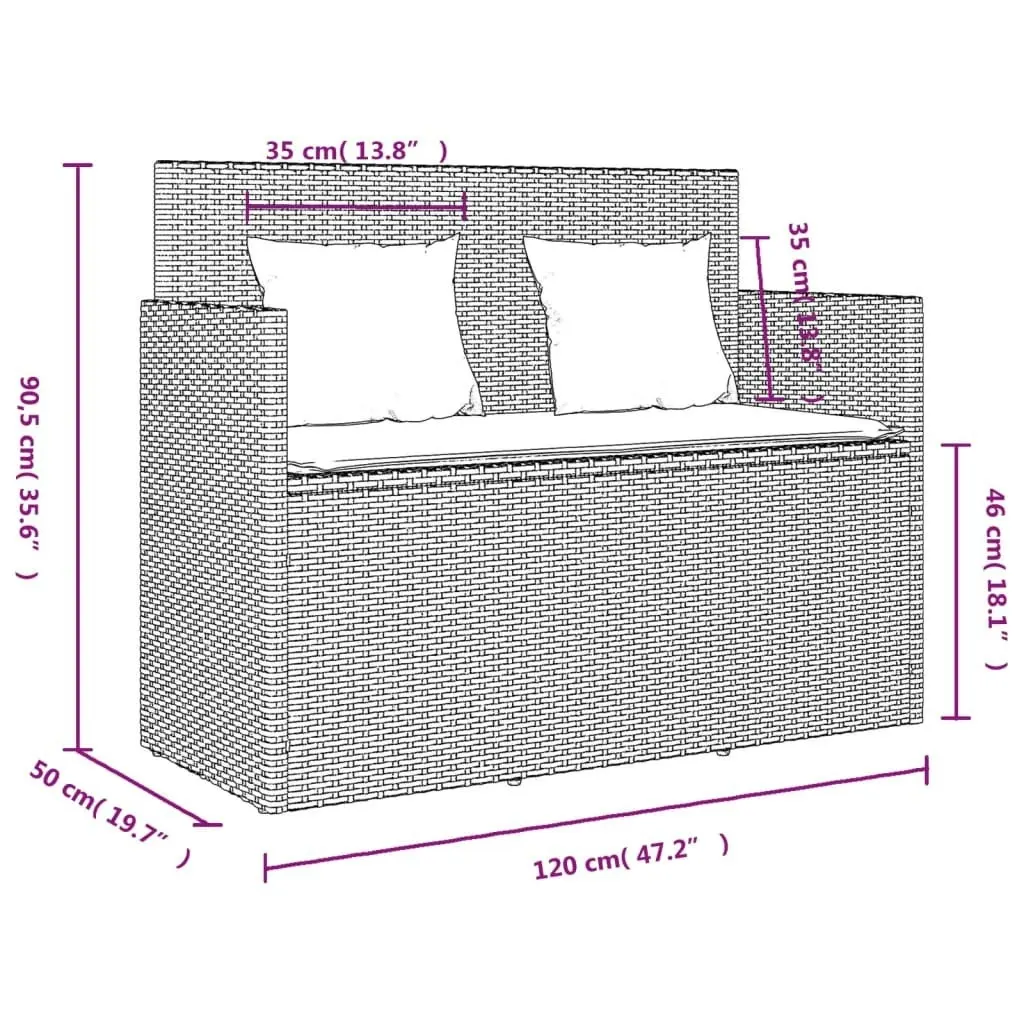 Garden Bench with Cushions Beige Poly Rattan 365765