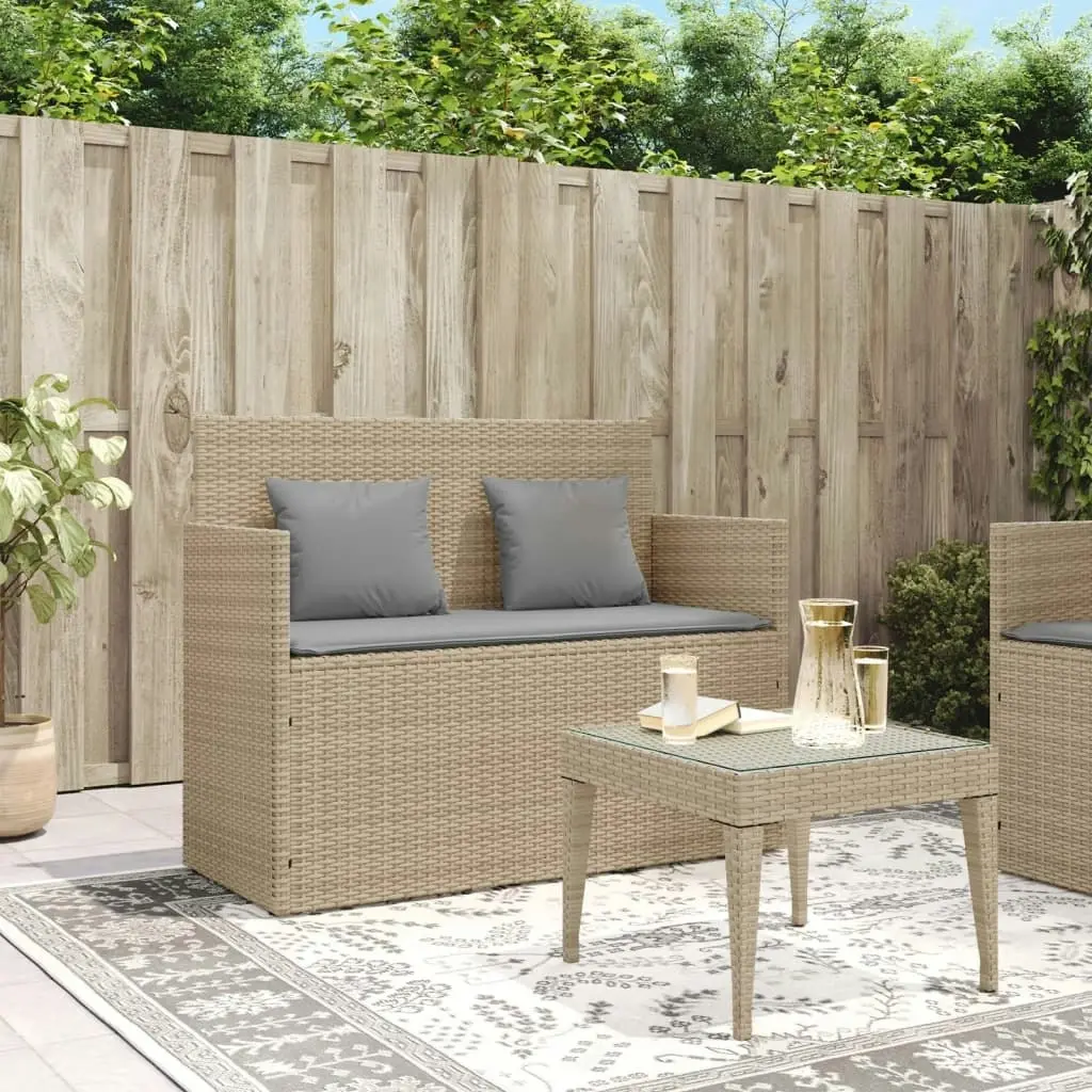 Garden Bench with Cushions Beige Poly Rattan 365765