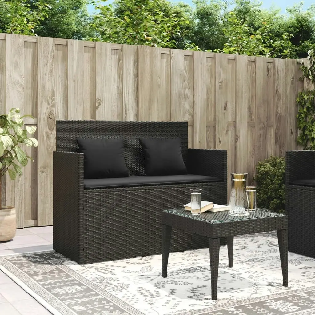 Garden Bench with Cushions Black Poly Rattan 365761