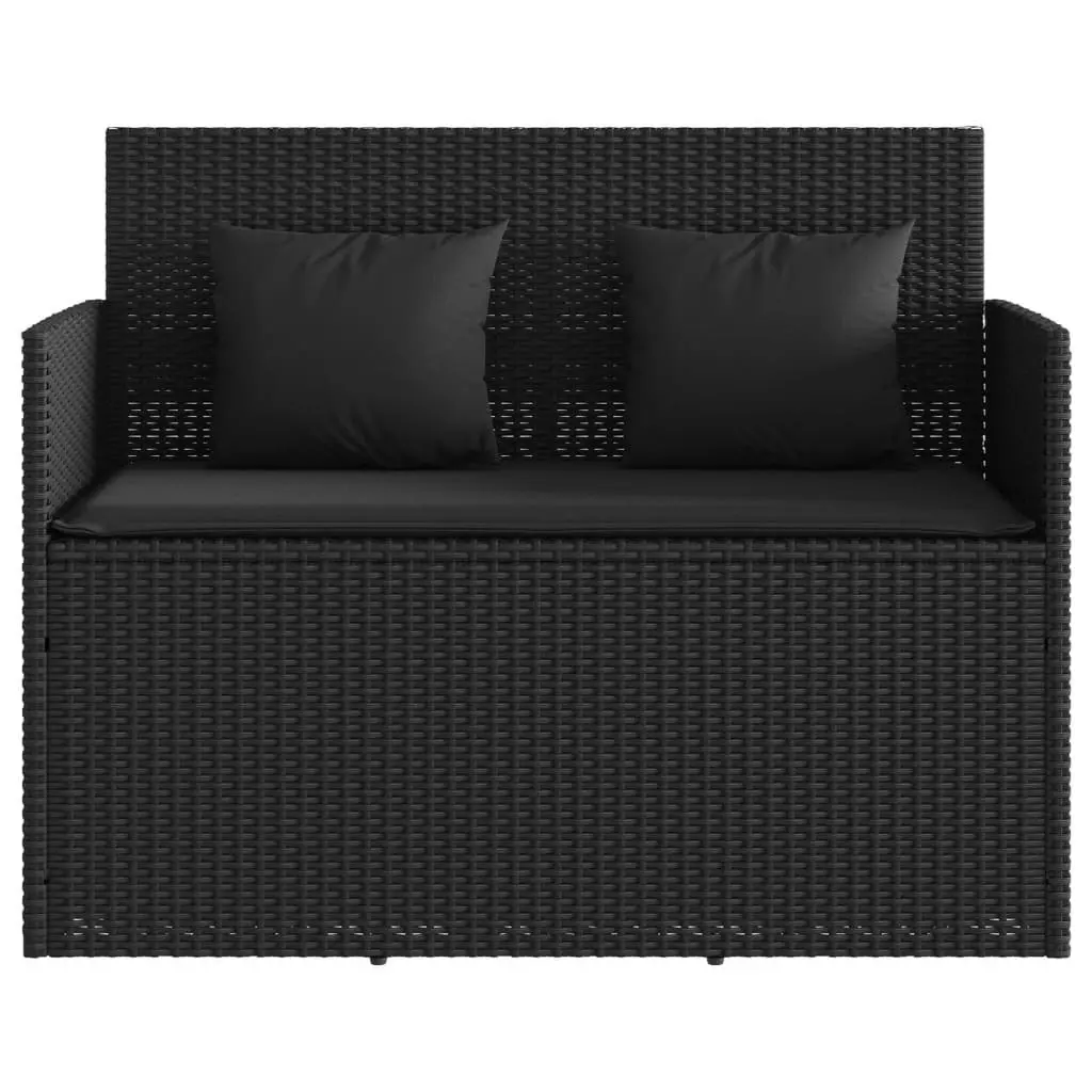 Garden Bench with Cushions Black Poly Rattan 365761