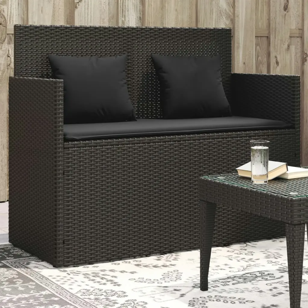 Garden Bench with Cushions Black Poly Rattan 365761