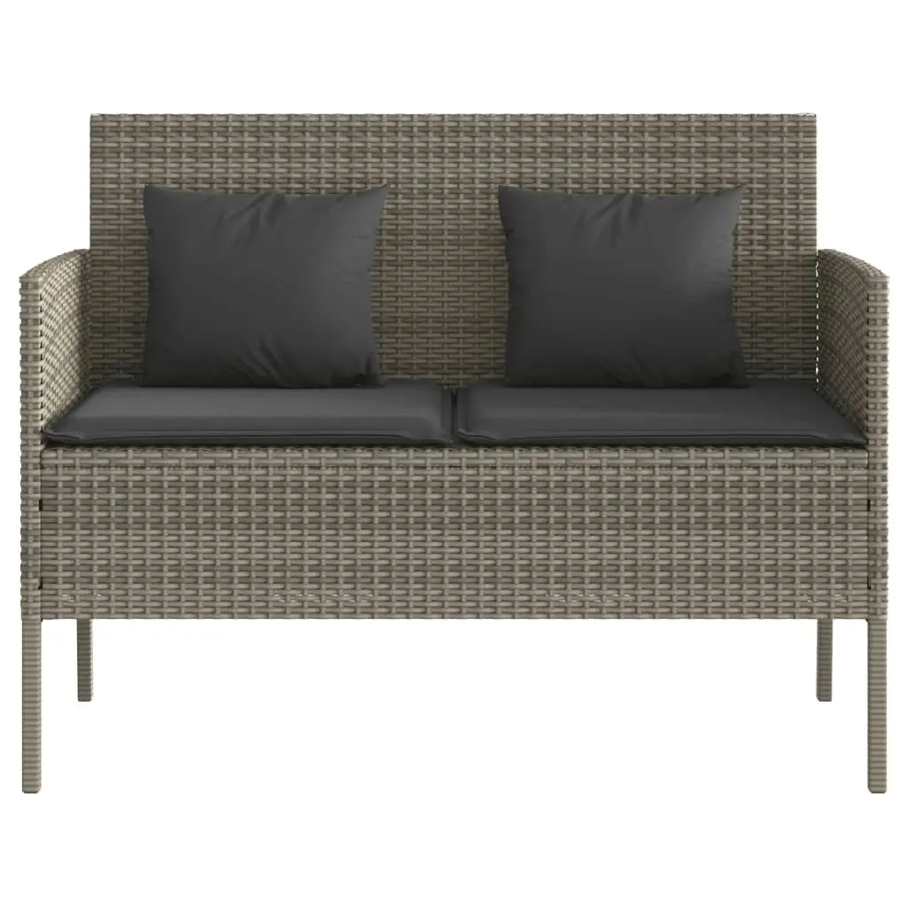 Garden Bench with Cushions Grey Poly Rattan 365773