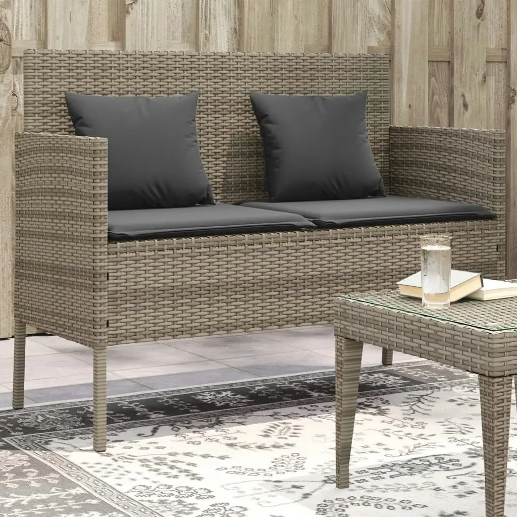 Garden Bench with Cushions Grey Poly Rattan 365773