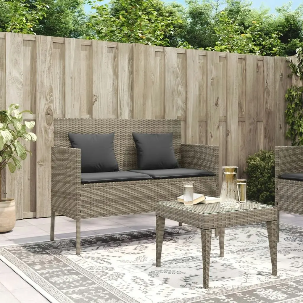 Garden Bench with Cushions Grey Poly Rattan 365773