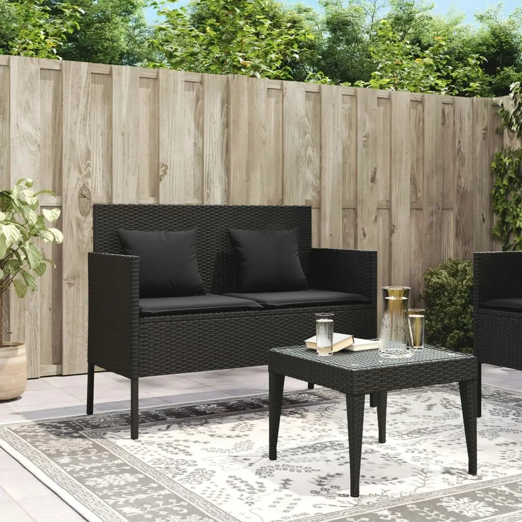 Garden Bench with Cushions Black Poly Rattan 365771