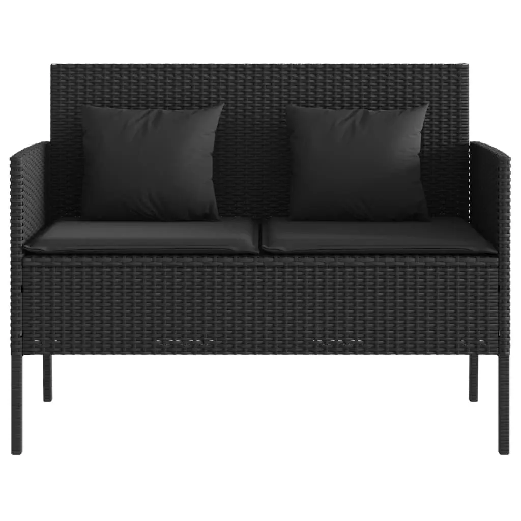 Garden Bench with Cushions Black Poly Rattan 365771