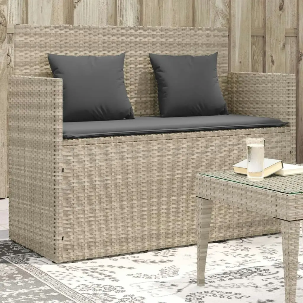 Garden Bench with Cushions Light Grey Poly Rattan 365766