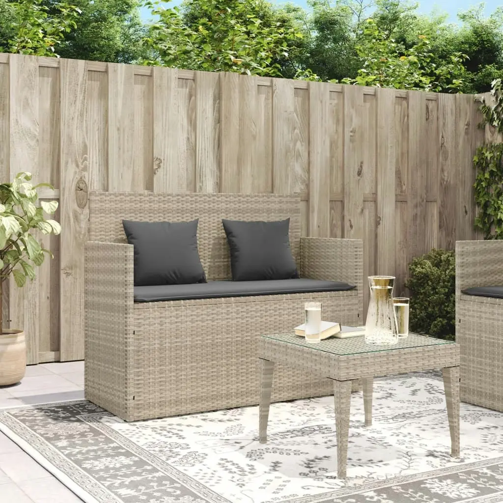 Garden Bench with Cushions Light Grey Poly Rattan 365766