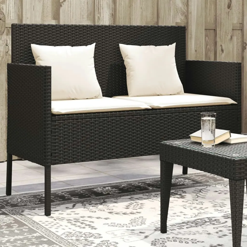 Garden Bench with Cushions Black Poly Rattan 365770