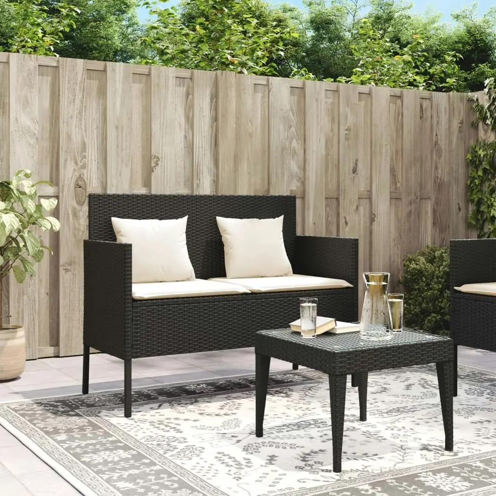 Garden Bench with Cushions Black Poly Rattan 365770