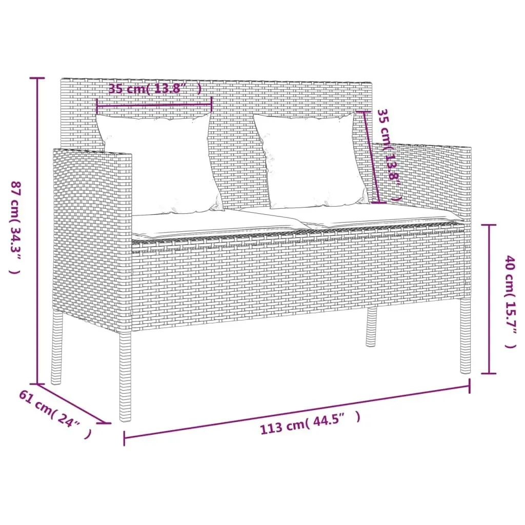 Garden Bench with Cushions Black Poly Rattan 365770