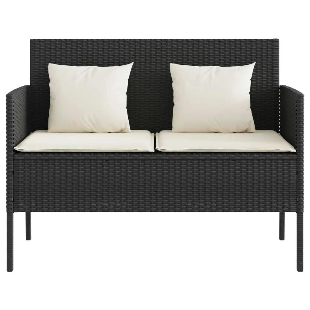 Garden Bench with Cushions Black Poly Rattan 365770