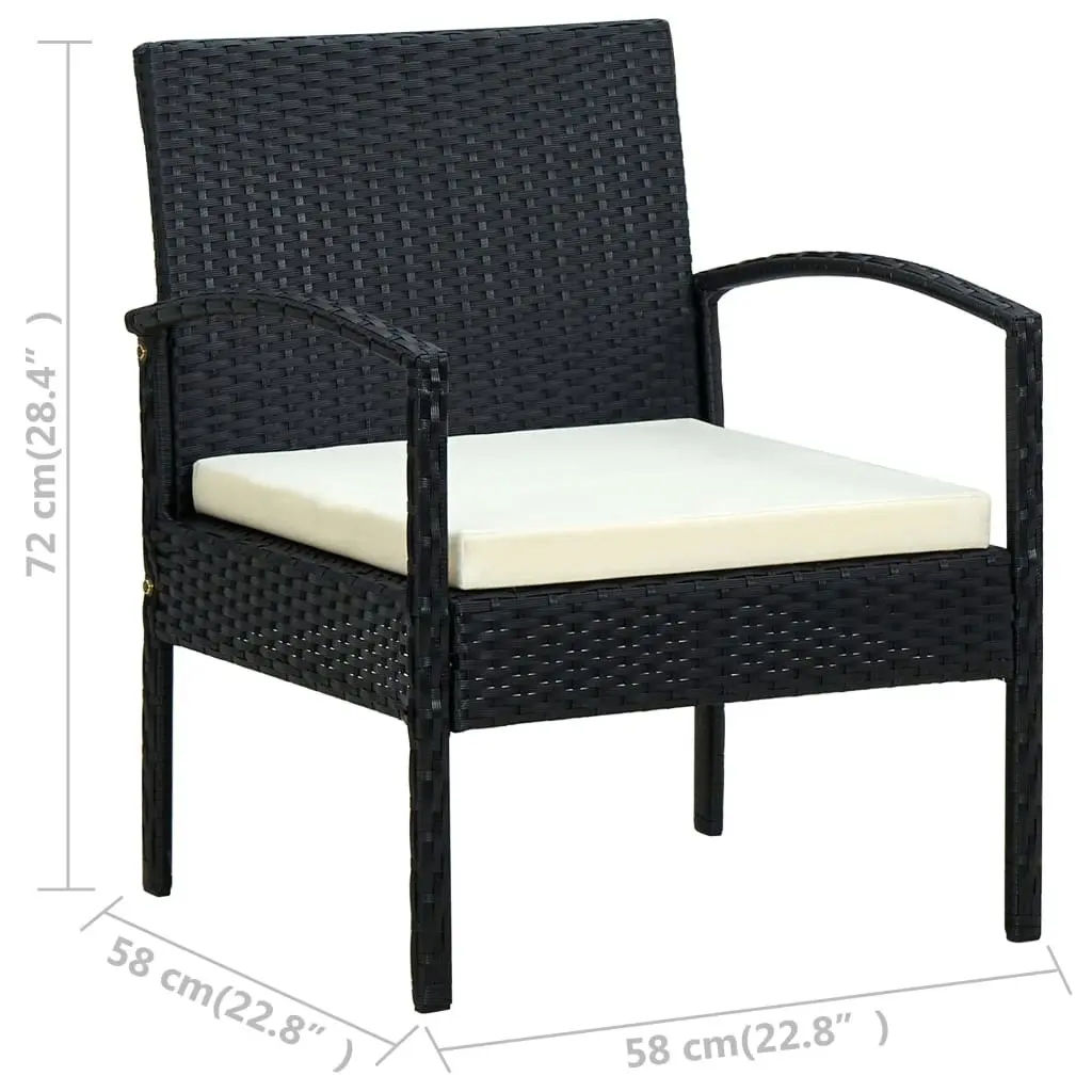 Garden Chair with Cushion Poly Rattan Black 45795