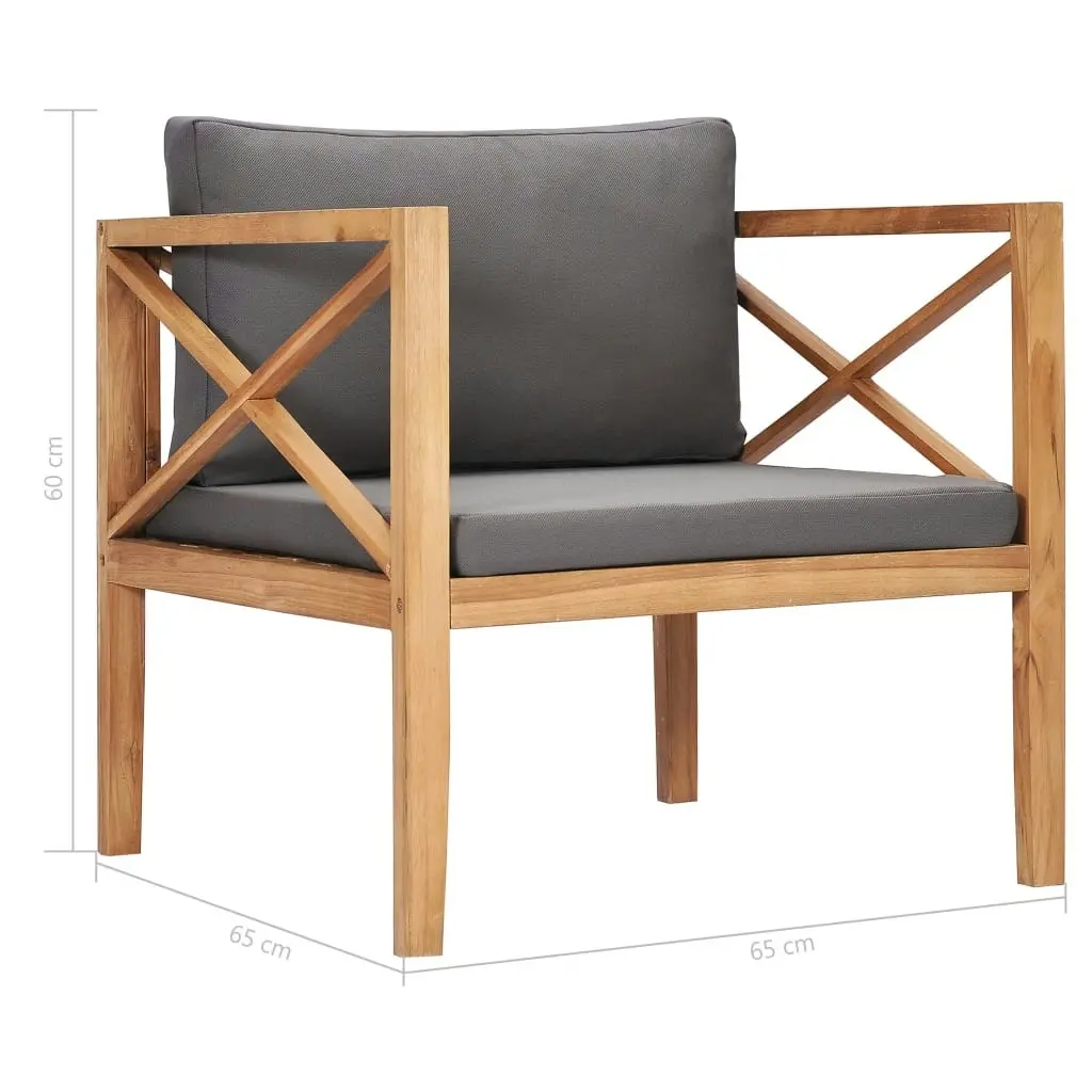 Garden Chair with Grey Cushions Solid Wood Teak 49371