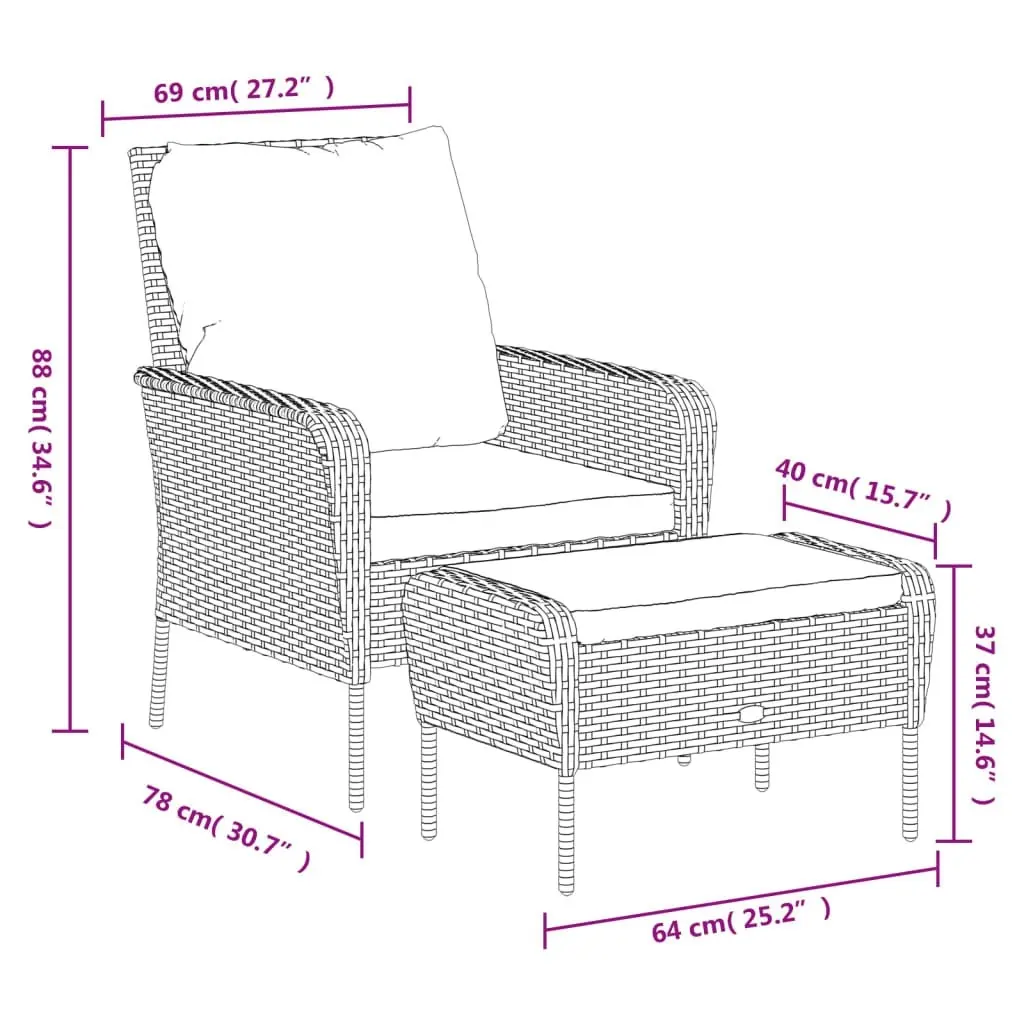 Garden Chair with Footstool Light Brown Poly Rattan 364114