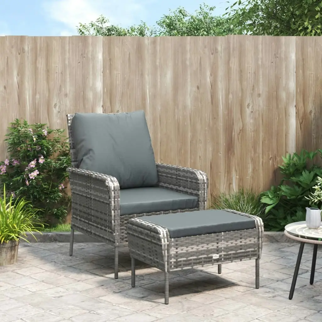 Garden Chair with Footstool Grey Poly Rattan 364115