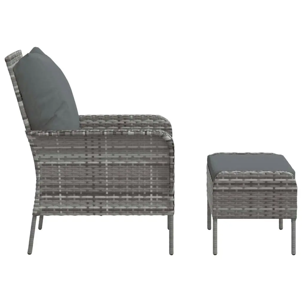 Garden Chair with Footstool Grey Poly Rattan 364115