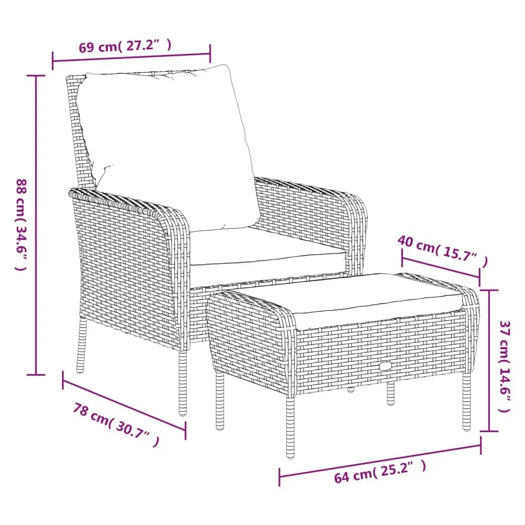 Garden Chair with Footstool Grey Poly Rattan 364115