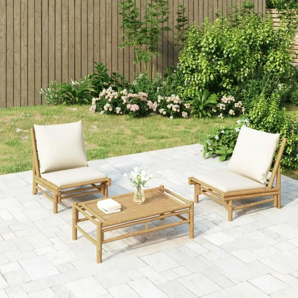 Garden Chairs 2 pcs with Cream White Cushions Bamboo 363455