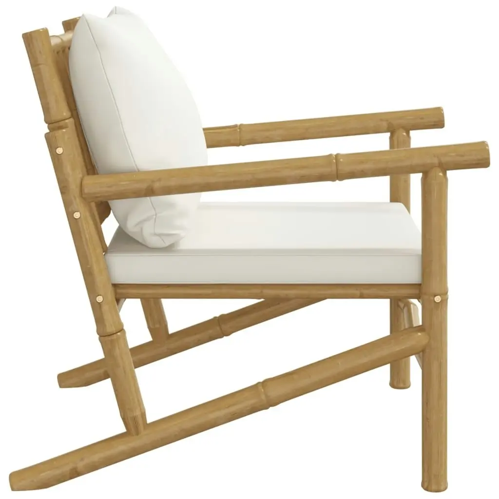 Garden Chairs 2 pcs with Cream White Cushions Bamboo 363462