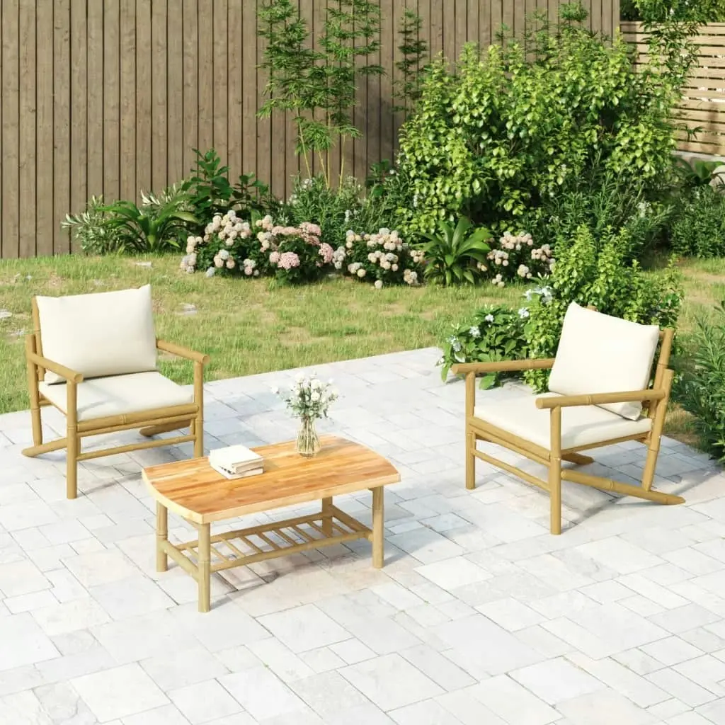 Garden Chairs 2 pcs with Cream White Cushions Bamboo 363462