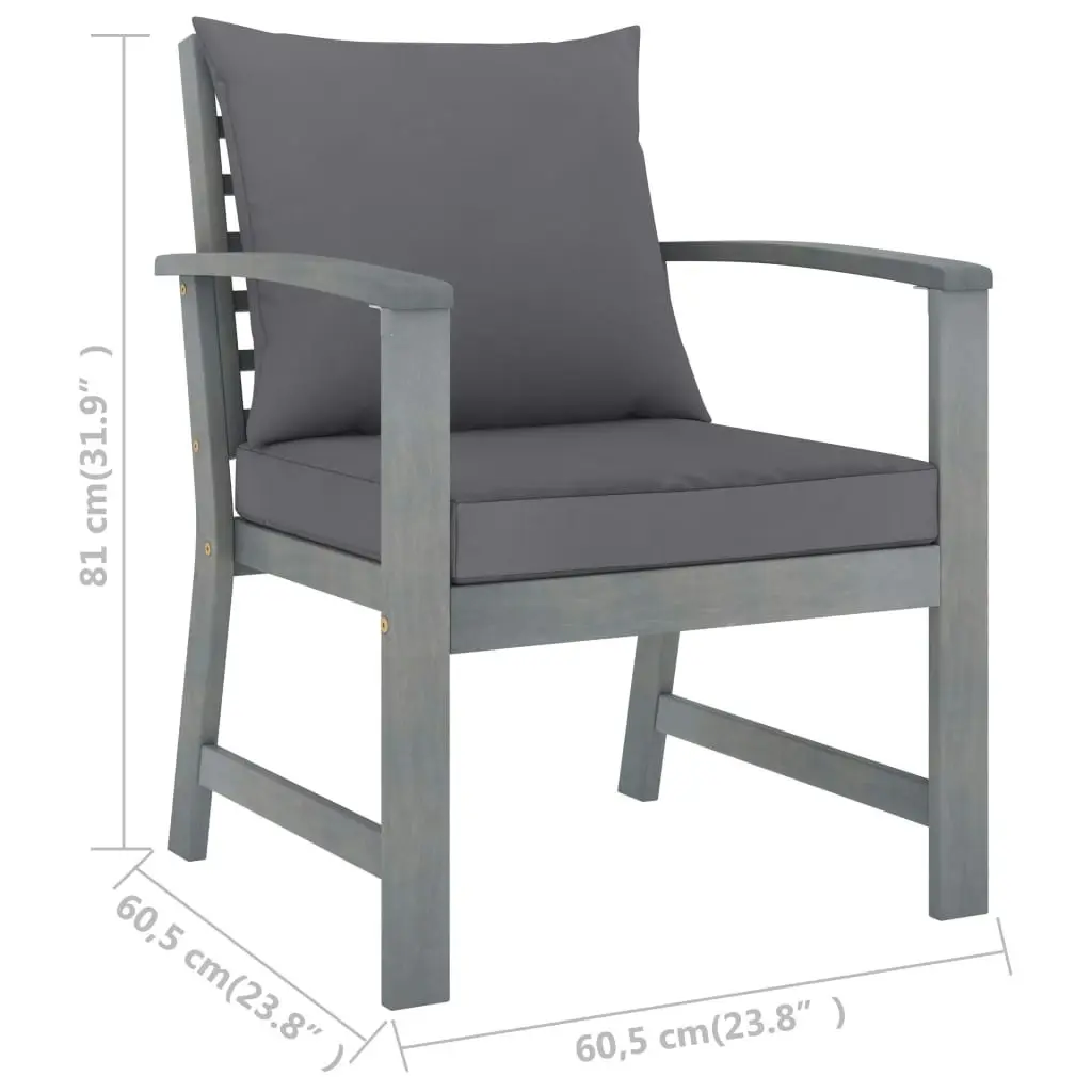 Garden Chairs 2 pcs with Dark Grey Cushions Solid Acacia Wood 311827