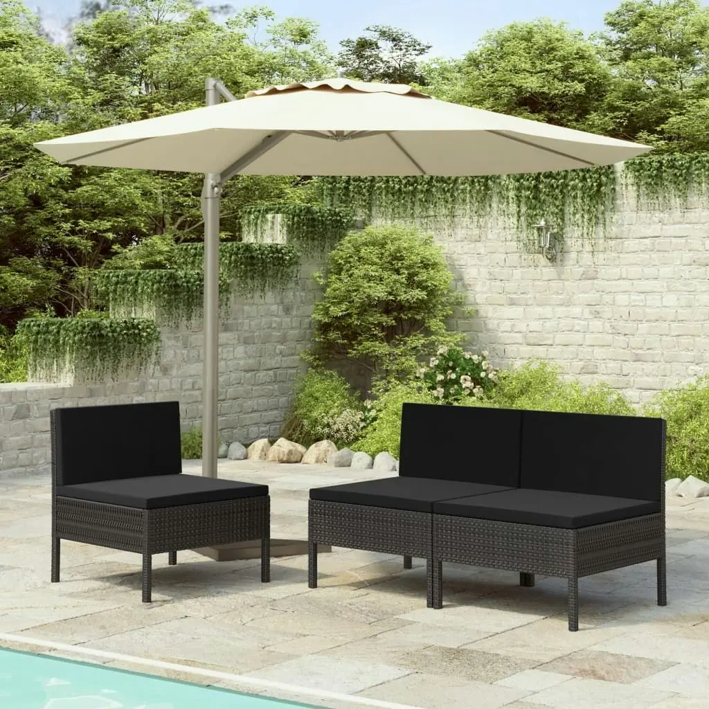 Garden Chairs 3 pcs with Cushions Poly Rattan Black 310191