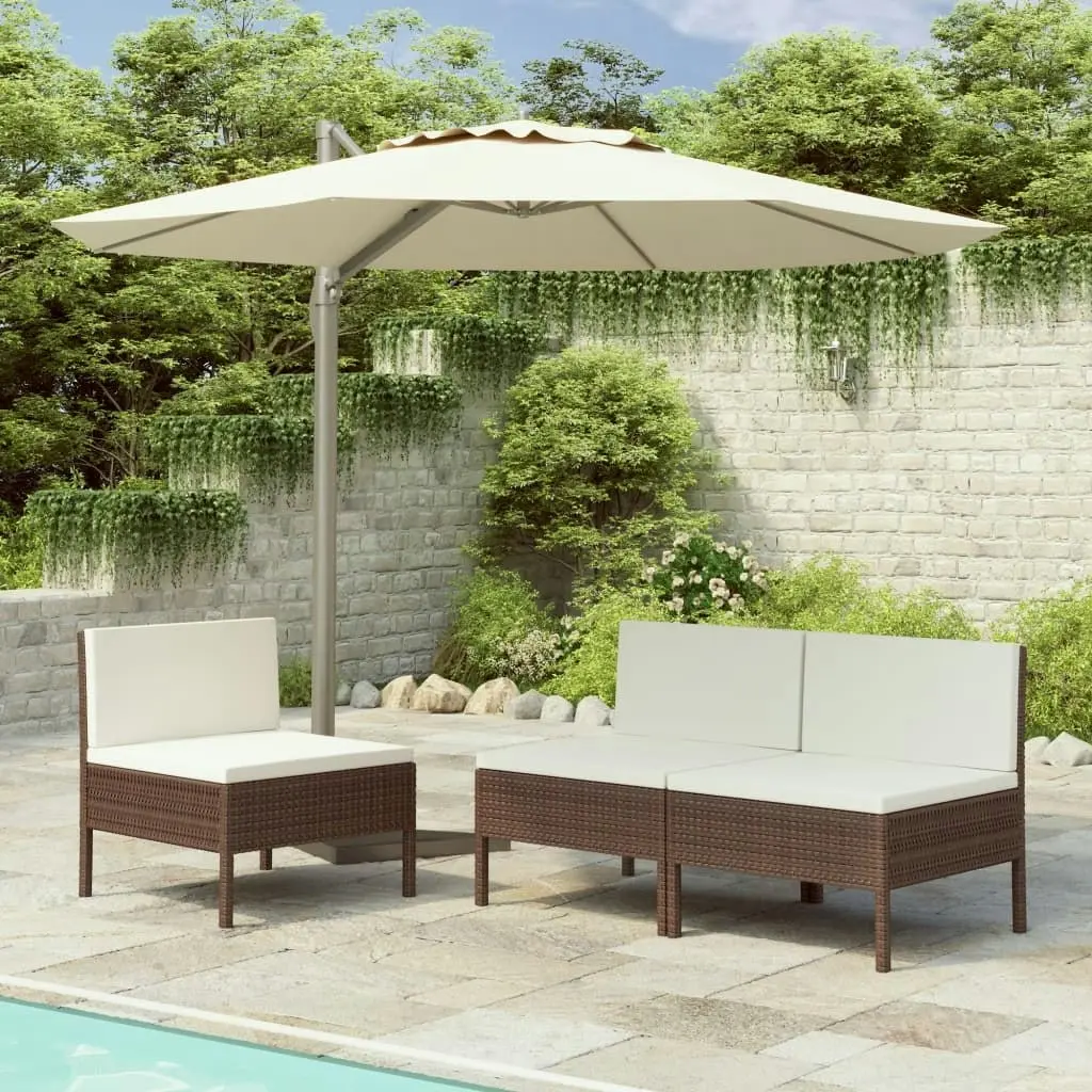 Garden Chairs 3 pcs with Cushions Poly Rattan Brown 310189