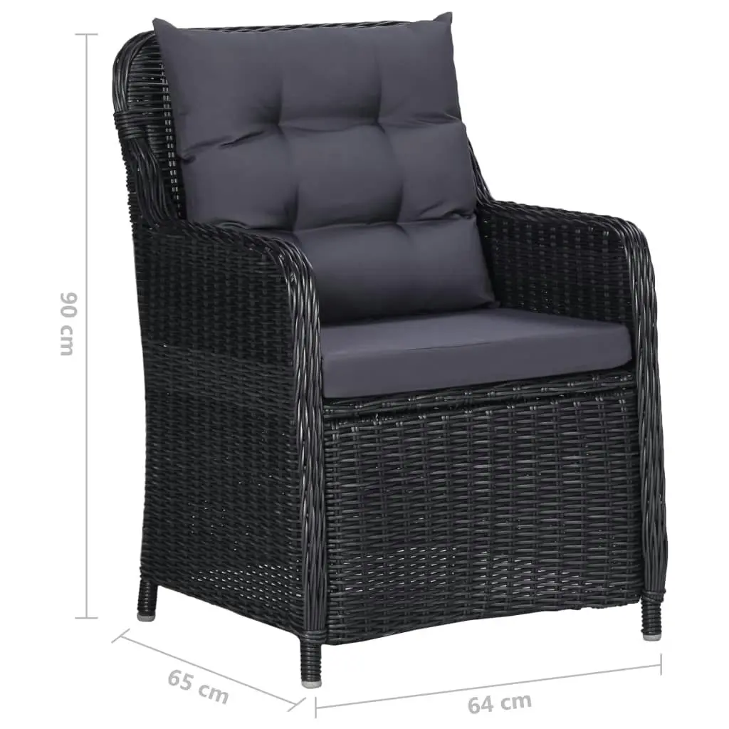 Garden Chairs 2 pcs with Tea Table Poly Rattan Black 46550