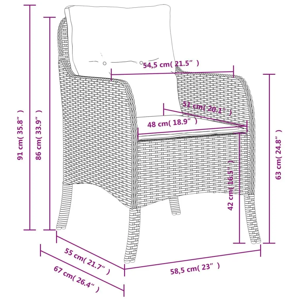 Garden Chairs with Cushions 2 pcs Grey Poly Rattan 365147