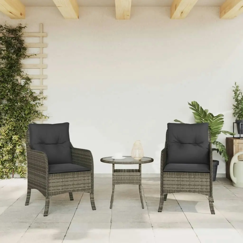 Garden Chairs with Cushions 2 pcs Grey Poly Rattan 365147