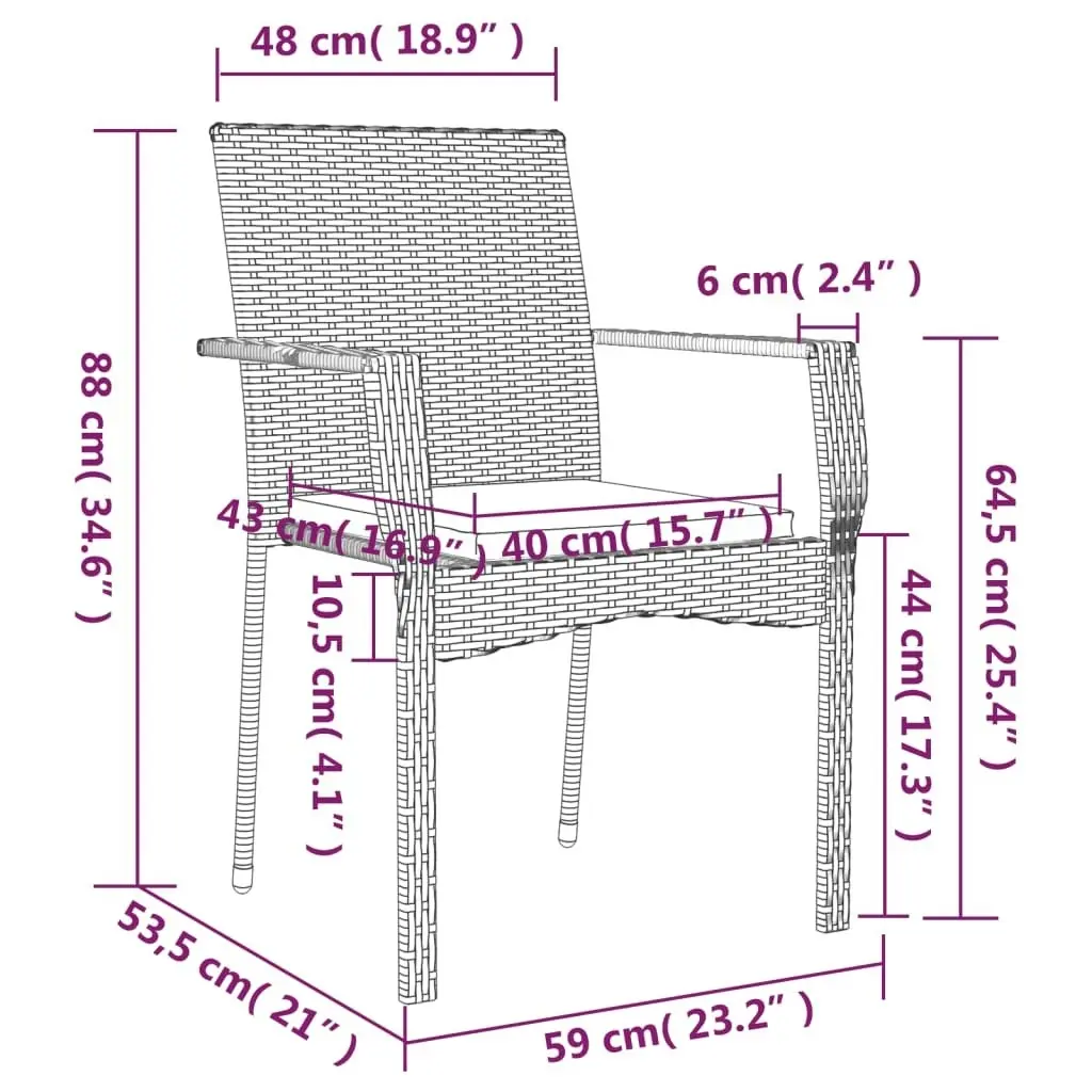 Garden Chairs with Cushions 2 pcs Poly Rattan Black 319881